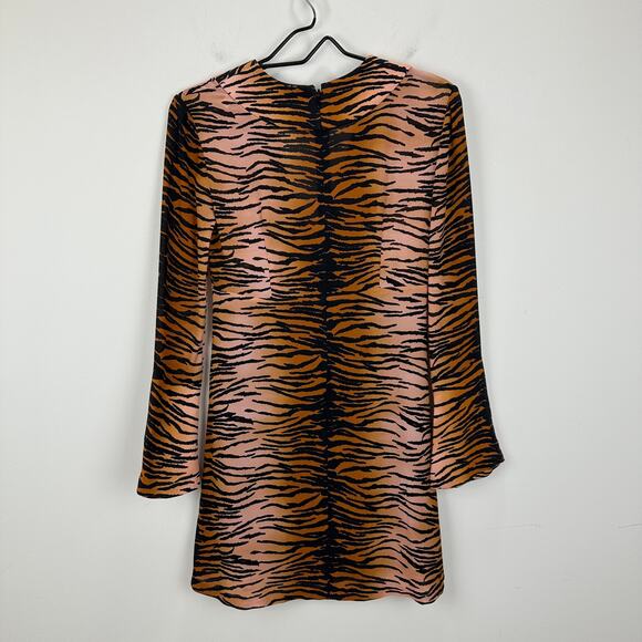 A.L.C. Brinkley Silk Mini Dress Animal Print V Neck A Line Long Sleeve Boho US 0 - Picture 12 of 13